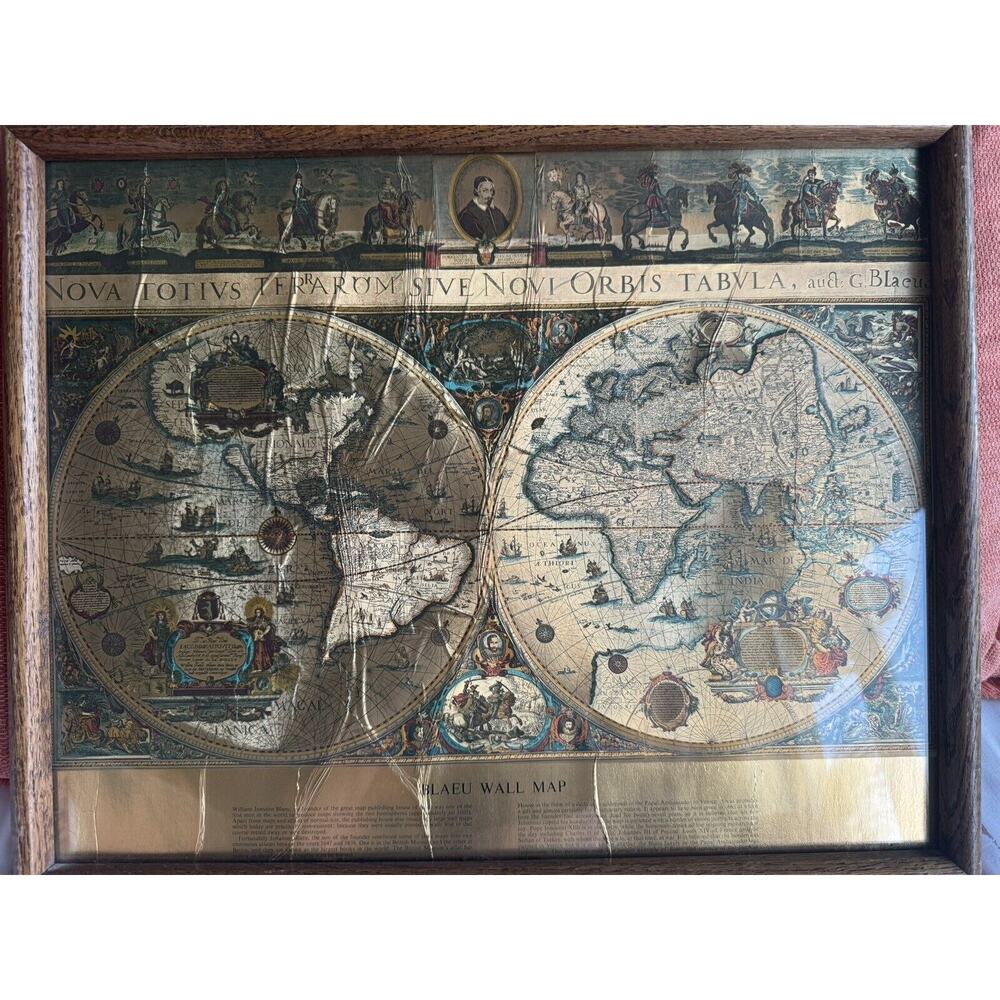 Vtg MCM Framed Gold Foil Blaeu Wall Map Willem Janszoon BEAUTIFUL!